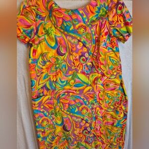1960's ? Pyschedelic Dress M BY Nairod,Hong Kong ,100% Cotton